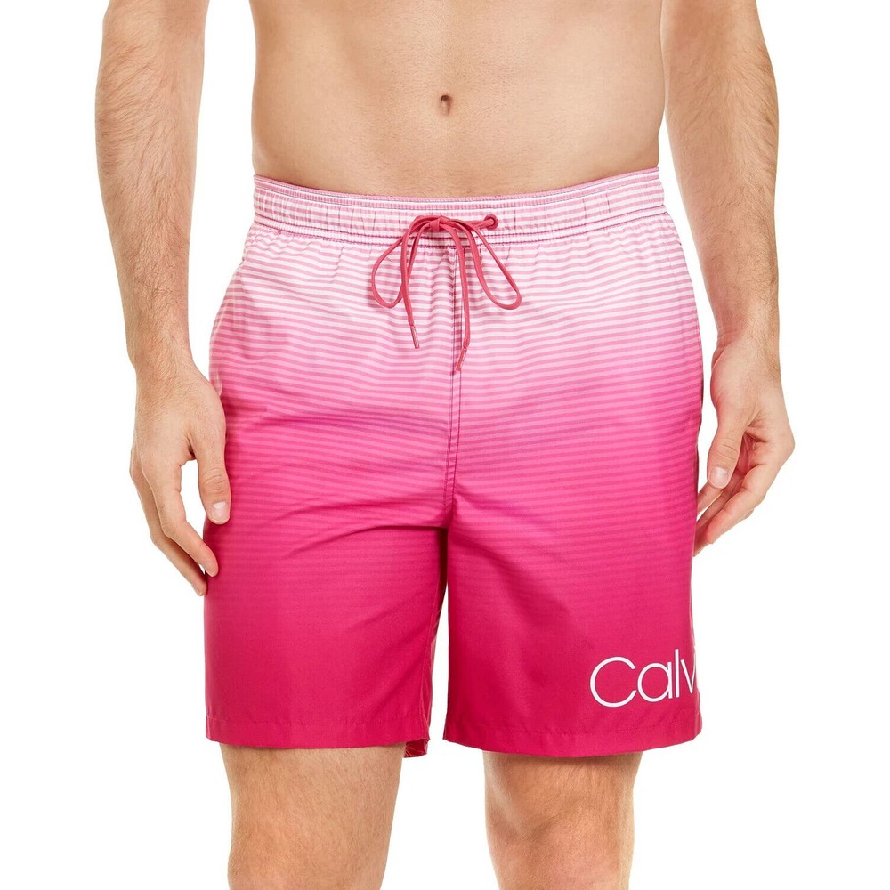Calvin Klein Mens Quick-Dry UV 50+ Ombre Stripe 7" Swim Trunks Rosebud - Picture 2 of 3